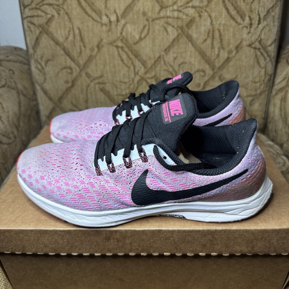 Nike Zoom Pegasus 35 Shoes Womens Size 9.5 Pink Black Running Sneaker 942855-406